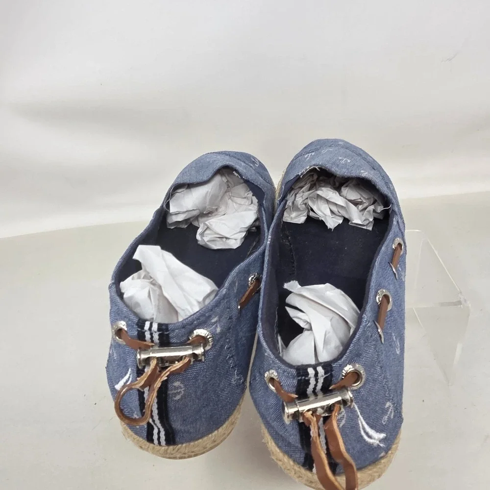Nautica Rudder 2 Espadrille Flats Women 6 Blu Anchor Print Nautical Slip On Shoe